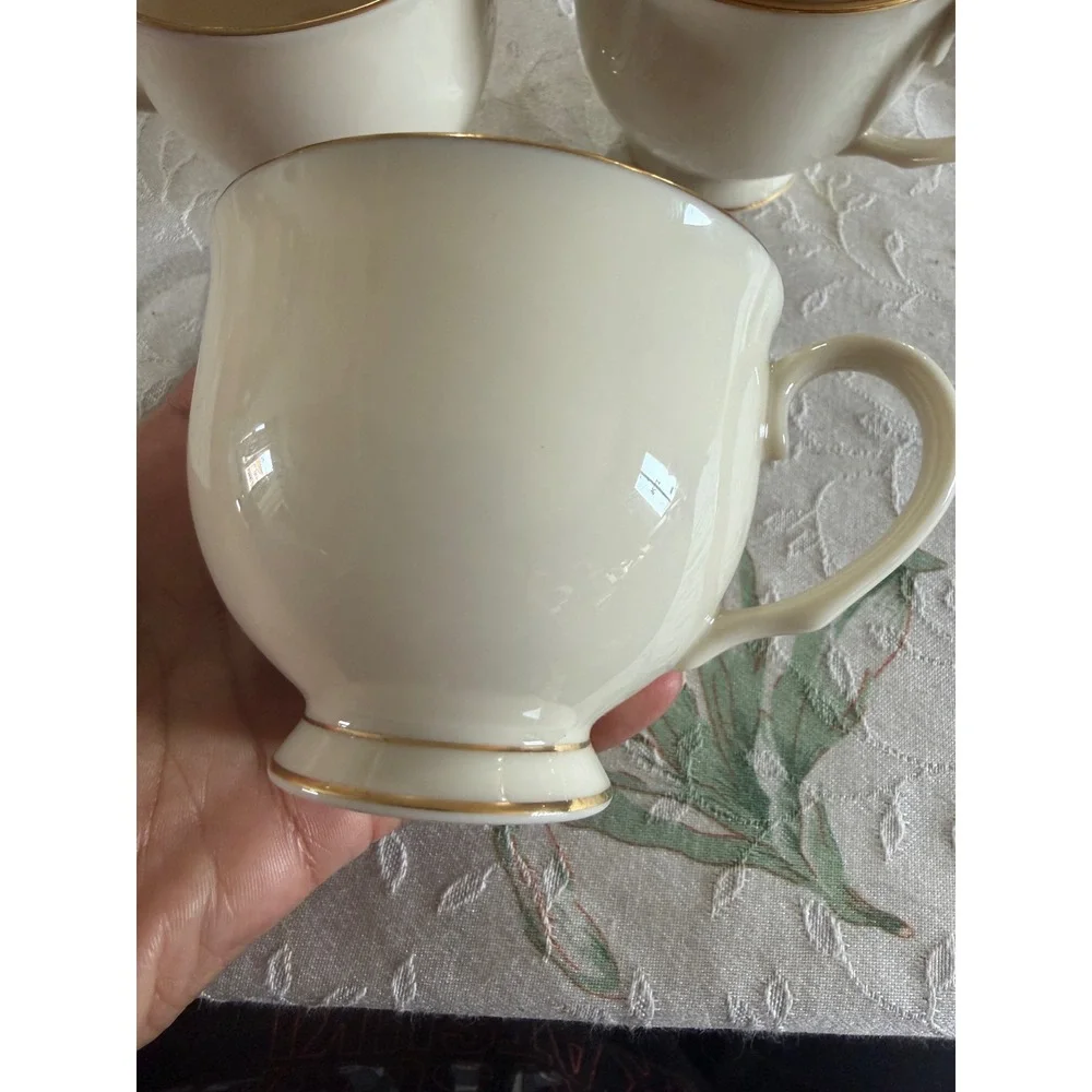 Lenox Mansfield Ivory Bone China Teacups Gold Trim Set of 4 Made in USA
